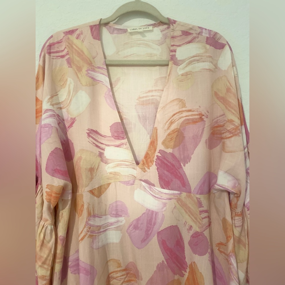 Label Of Love V-Neck Ruffle Bell Sleeve Mini Tunic Dress Short Boho Fairy Large - Picture 4 of 6